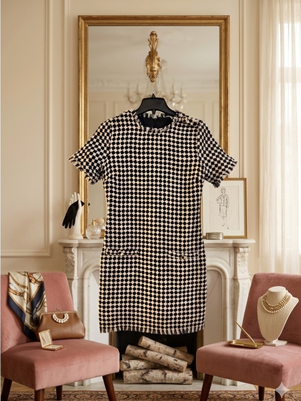 Black and White Tweed Sheath Mini Dress